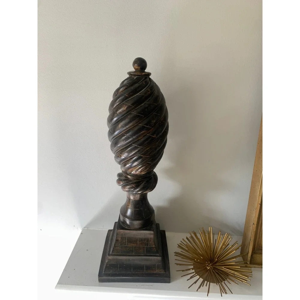 Vintage Style‎ Spiral Finial Sculpture Bronze Gold Tone Pedestal Decor 17.5